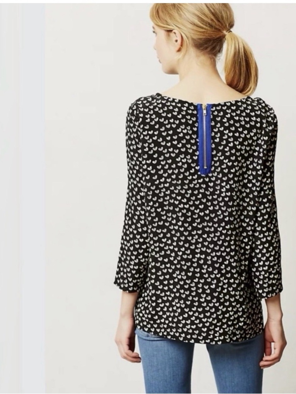 Anthropologie Maeve Linosa heart-patterned silk blouse M - Picture 2 of 11